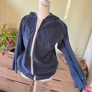 Blue Terry Cloth Zip-Up Hoodie Lightweight Casual Cotton Blend Sweater Top Sz M